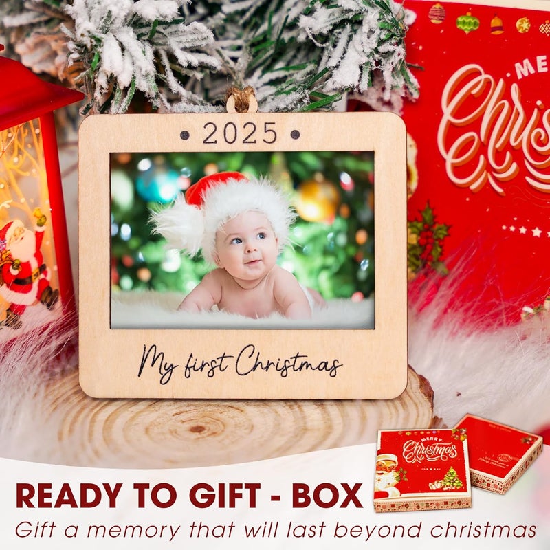 Hangwoous Babys First Christmas Ornament 2025 Girl And Boy - Wooden Landscape Picture Frame Ornaments For Tree - My First Christmas Ornament - Photo Frame Ornaments - Baby's First Christmas Gifts 2025 - Image 3